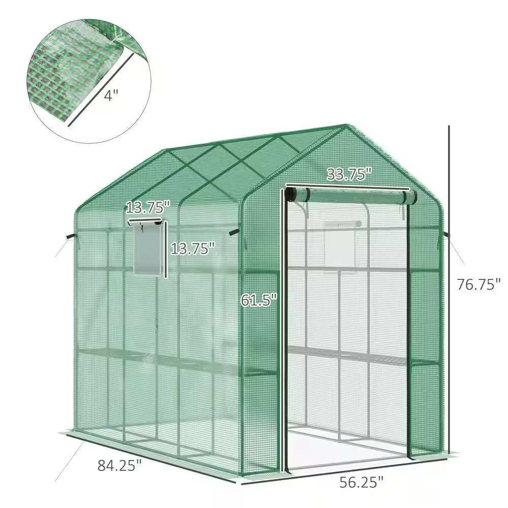 7 ft x 4.7 ft Outdoor Greenhouse with Steel Frame and Green PE Cover *