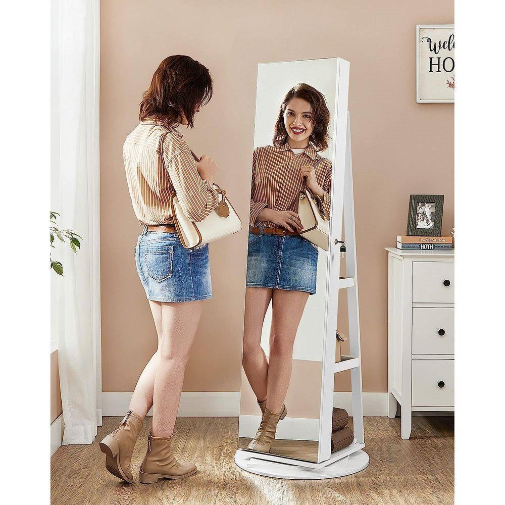 Jewelry Cabinet Armoire Organizer Freestanding Rotating Mirror