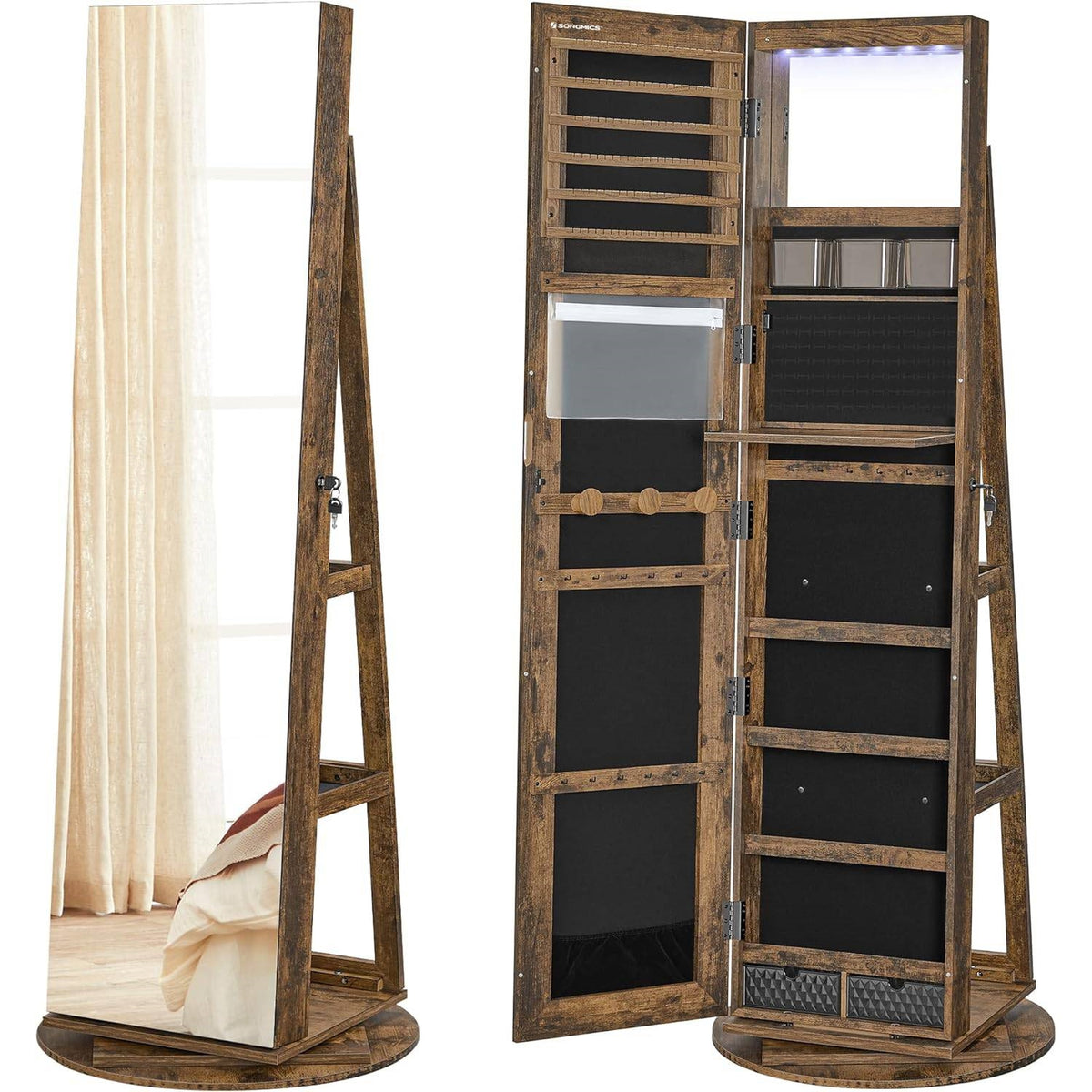 Jewelry Cabinet Armoire Organizer Freestanding Rotating Mirror