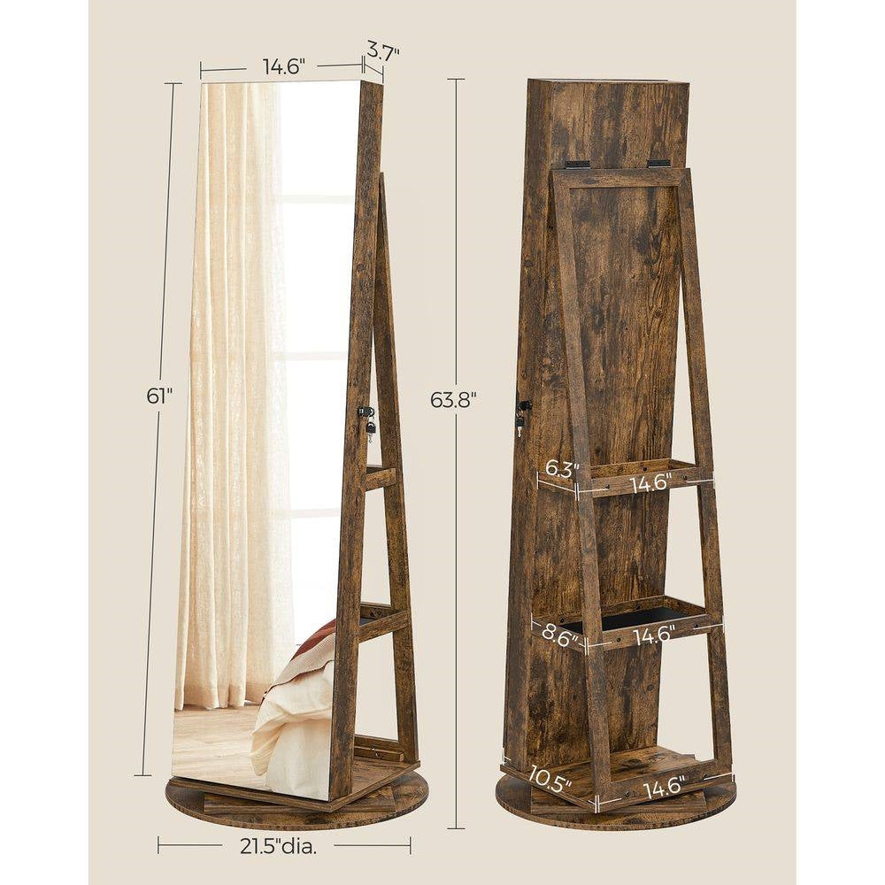 Jewelry Cabinet Armoire Organizer Freestanding Rotating Mirror