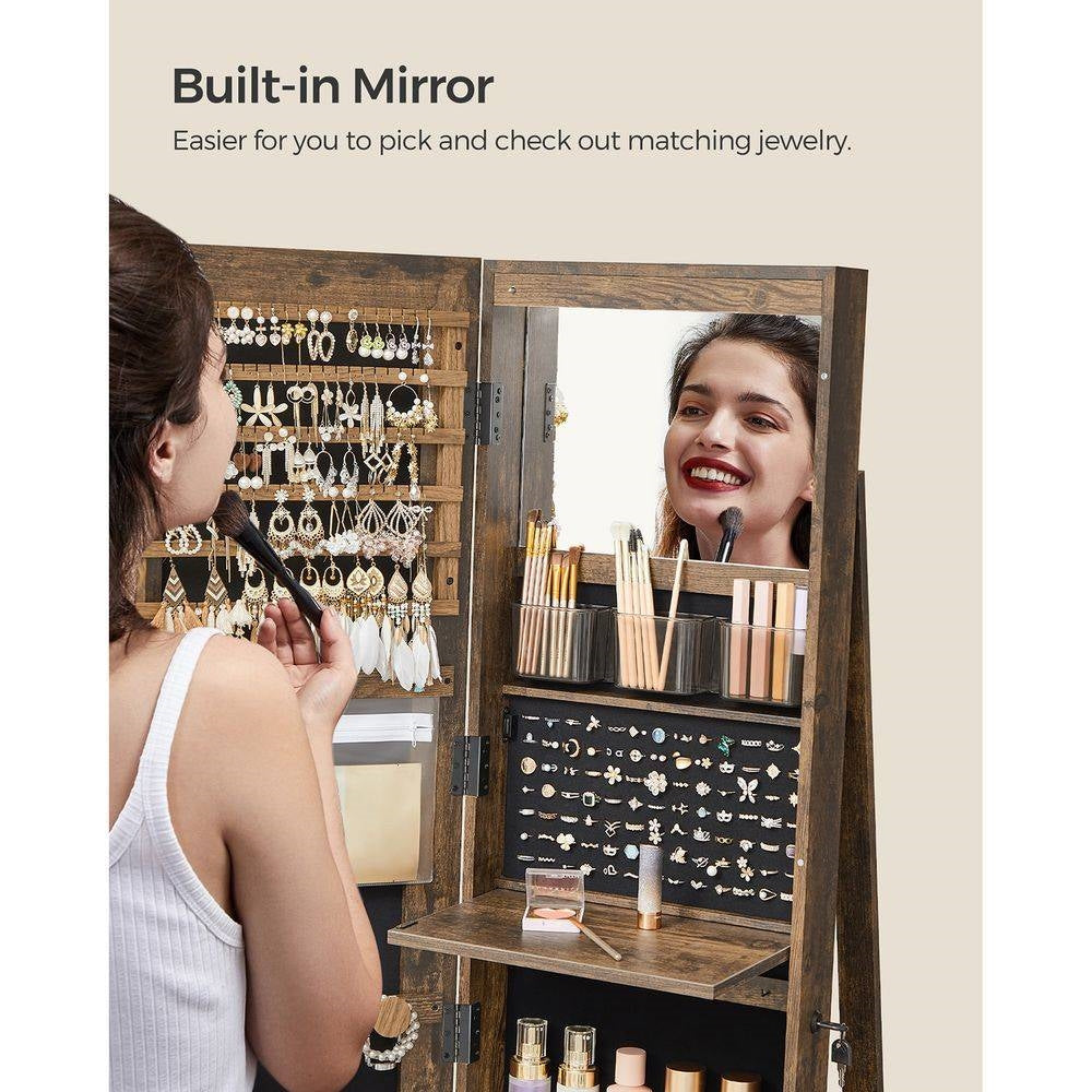 Jewelry Cabinet Armoire Organizer Freestanding Rotating Mirror