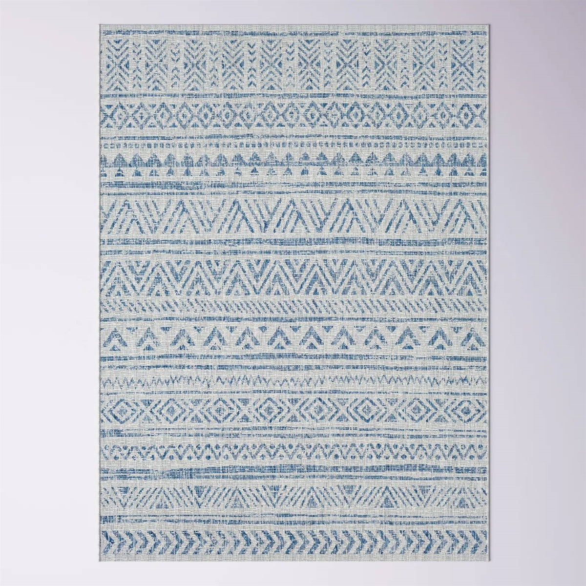 Blue Grey Chevron Coastal Boho Style Indoor Outdoor Area Rug