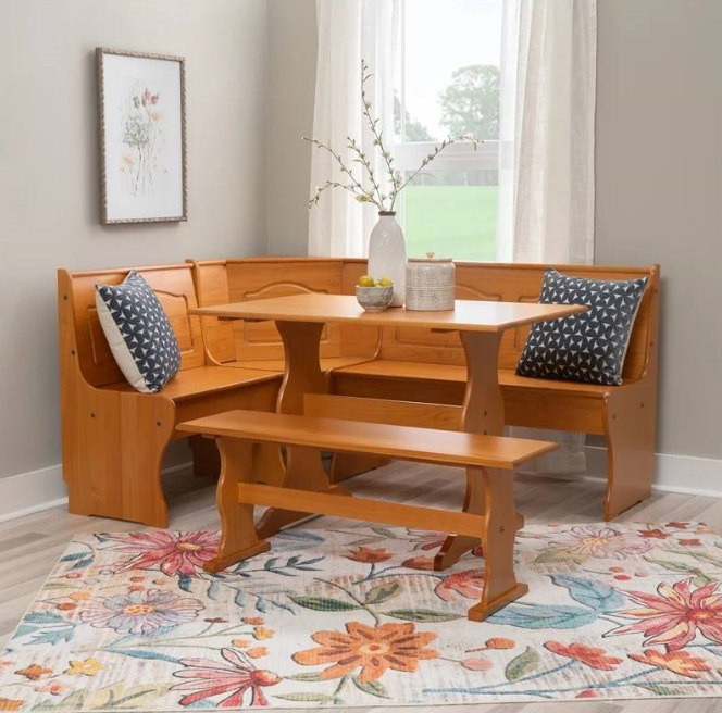 Reversible 3-Piece Corner Dining Set Light Honey Natural Wood Finish