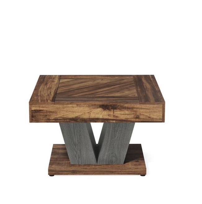 Square Farmhouse Coffee Table in Brown Black Wood Finish