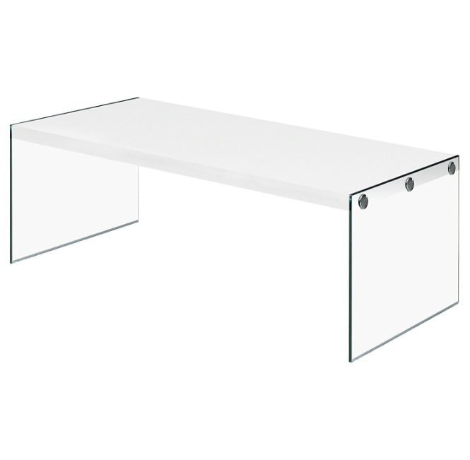 White Modern Rectangular Coffee Table with Tempered Glass Legs