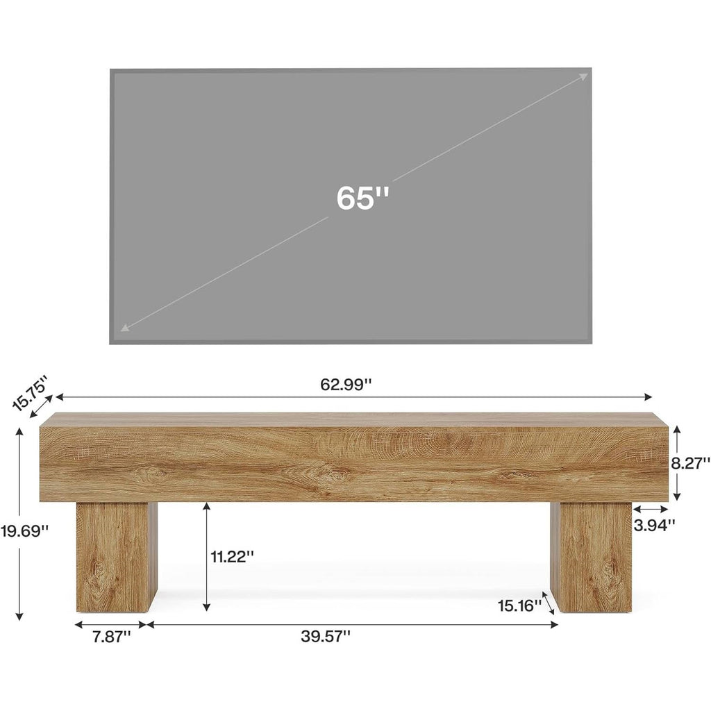 Farmhouse 63-inch TV Stand Entertainment Center in Light Brown Wood Finish