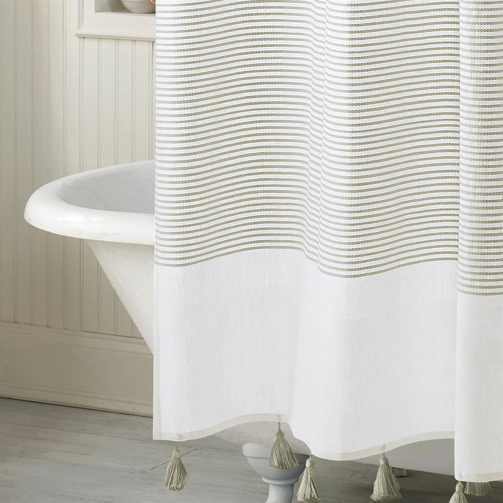 72-inch Stripes Cotton Shower Curtain with Tassels