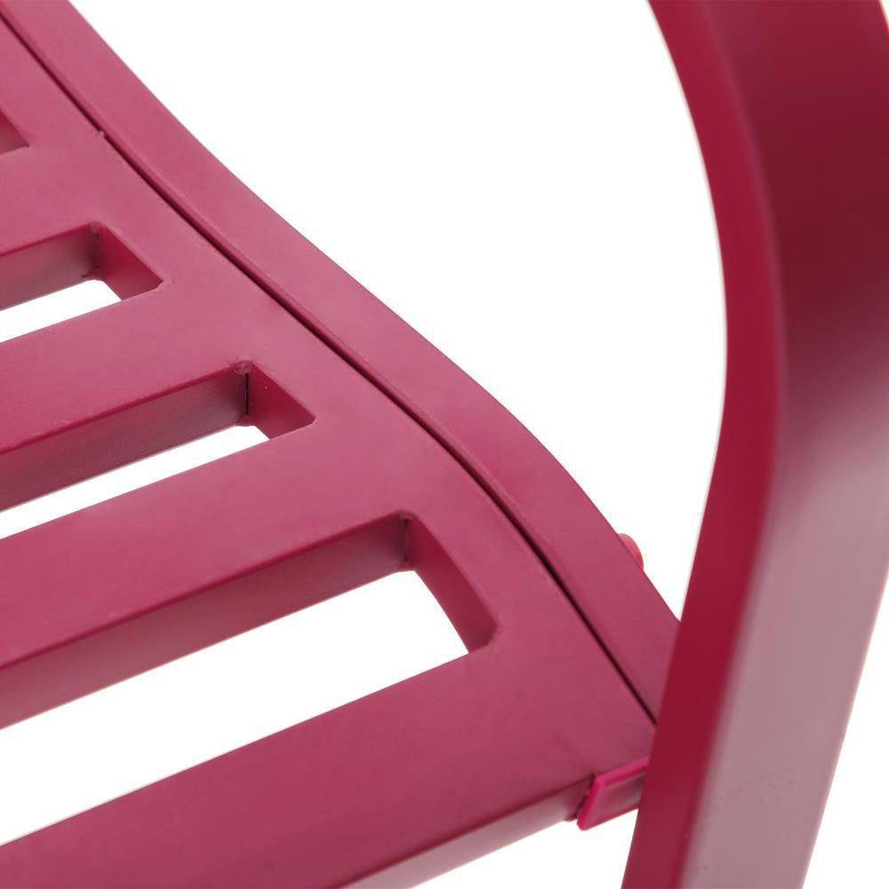 Red Steel Frame Outdoor Patio Garden Bench with Bird Branch Pattern Backrest *