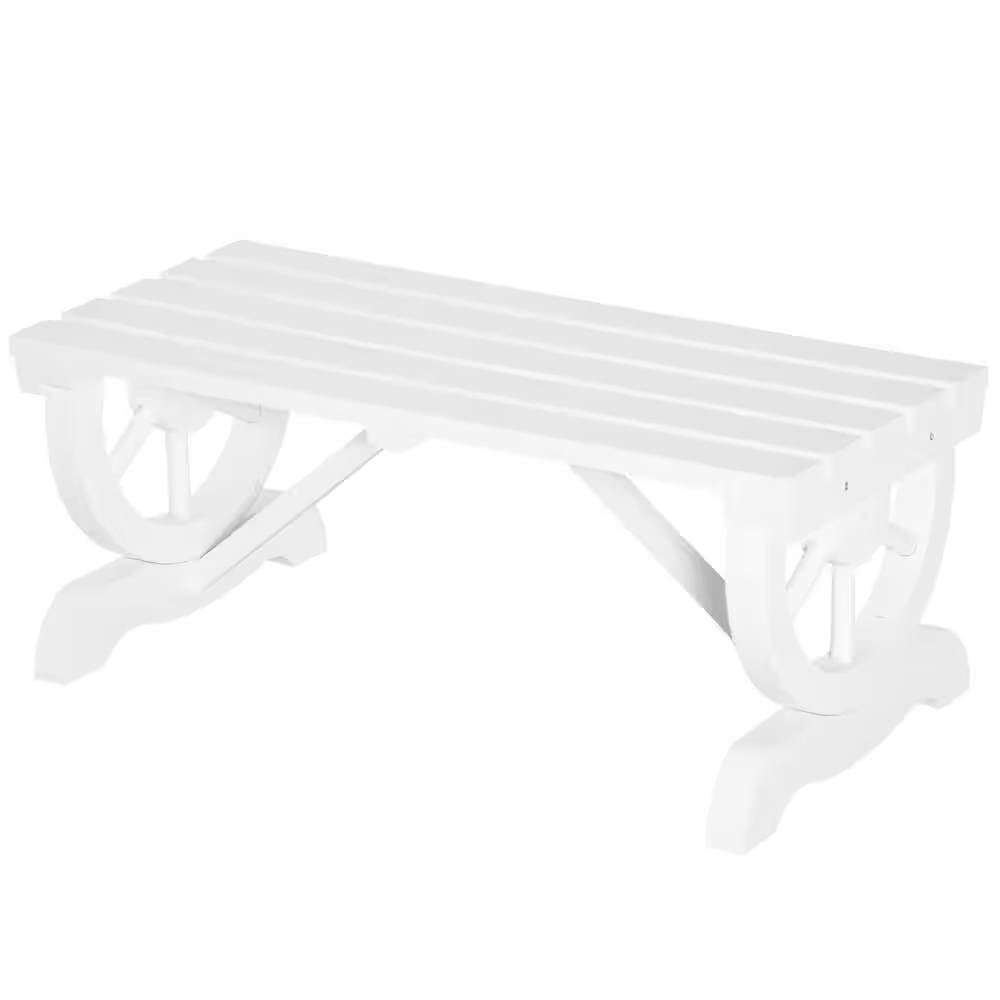 Outdoor Farmhouse Fir Wood 2-Person Garden Bench in White Finish *