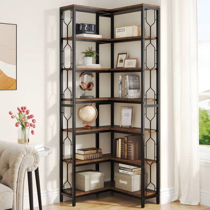 7-Tier Tall Modern Bookcase Space-Saving Storage Shelf