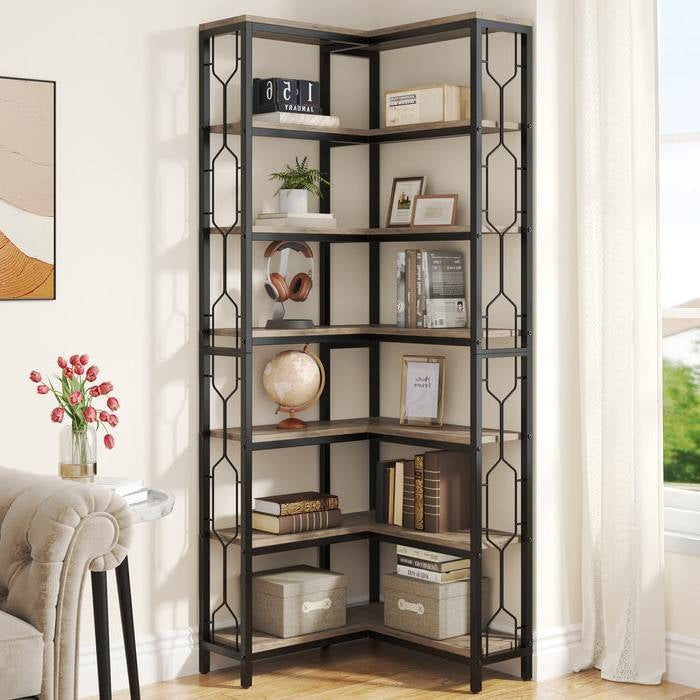 7-Tier Tall Modern Bookcase Space-Saving Storage Shelf