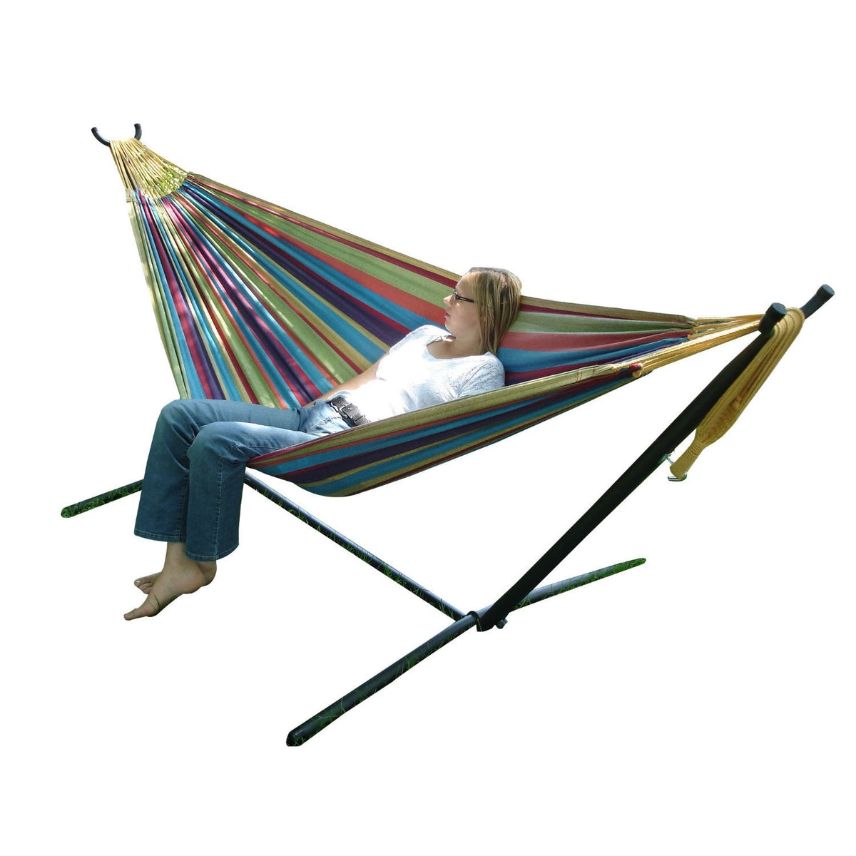 Tropical Fabric Double Hammock with 9-Foot Steel Stand *