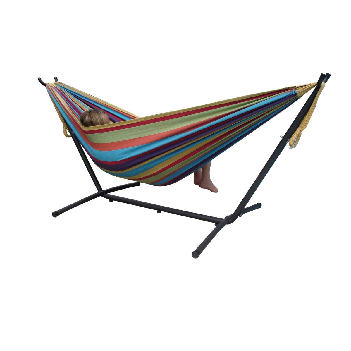 Tropical Fabric Double Hammock with 9-Foot Steel Stand *