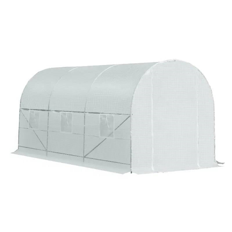 14.7 Ft x 6.5 Ft Outdoor Greenhouse w/ Heavy Duty Steel Frame and White PE Cover *