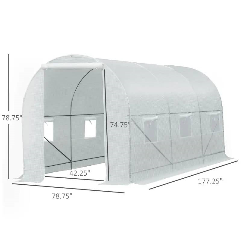 14.7 Ft x 6.5 Ft Outdoor Greenhouse w/ Heavy Duty Steel Frame and White PE Cover *