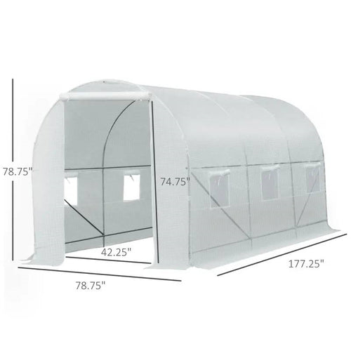 14.7 Ft x 6.5 Ft Outdoor Greenhouse w/ Heavy Duty Steel Frame and White PE Cover *