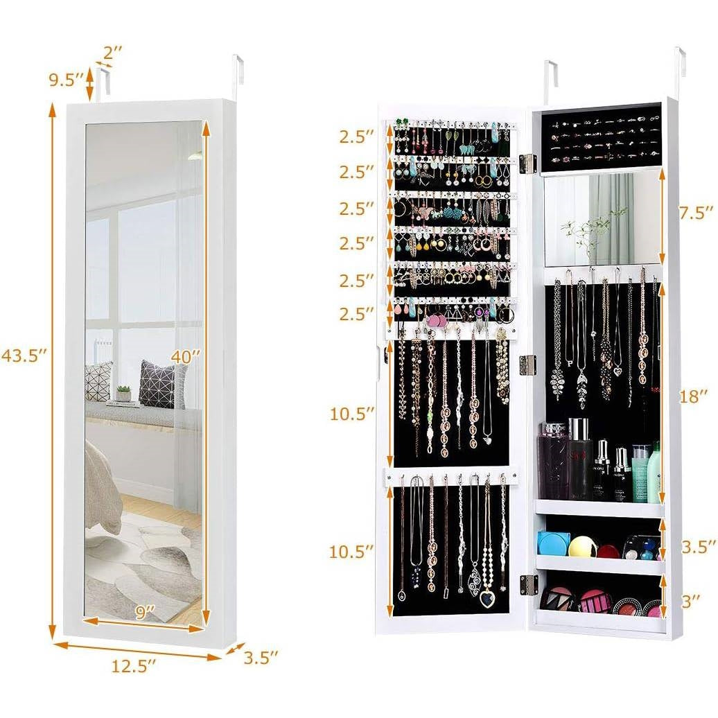 2-in-1 Wall or Door Mounted Jewelry Organizer Full Length Mirror