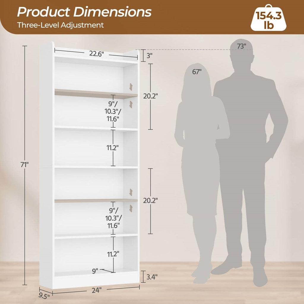 7-Tier Tall Modern Bookcase Space-Saving Storage Shelf