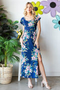 Heimish Full Size Floral Short Sleeve Slit Dress *