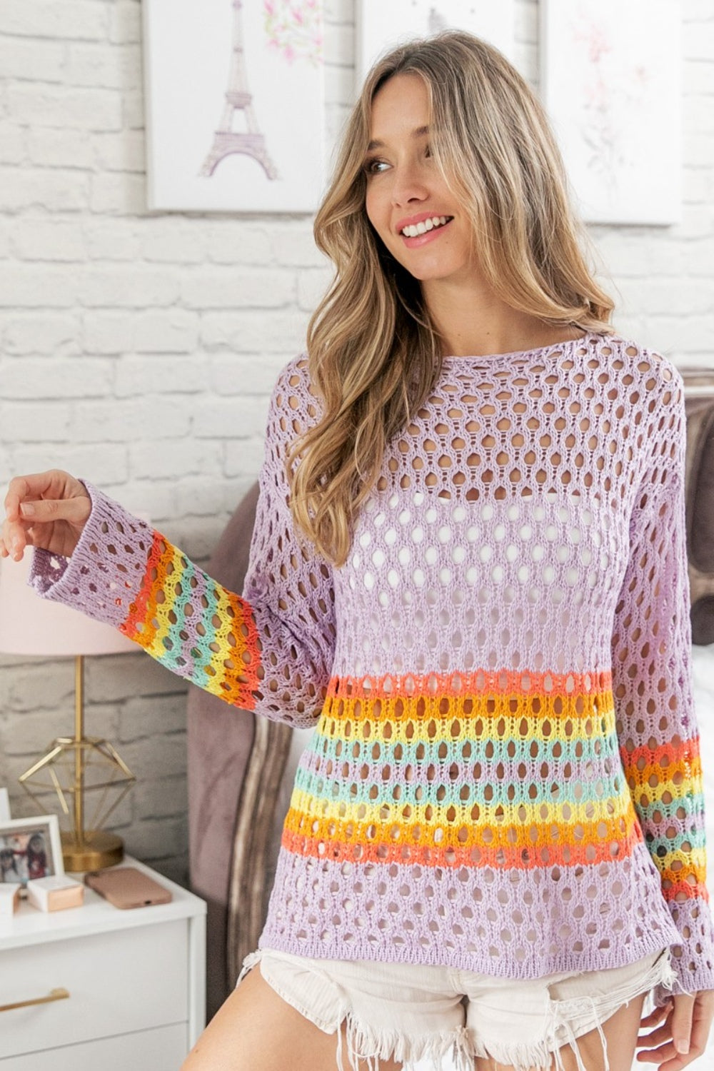 BiBi Rainbow Stripe Hollow Out Cover Up - Brand BiBi *