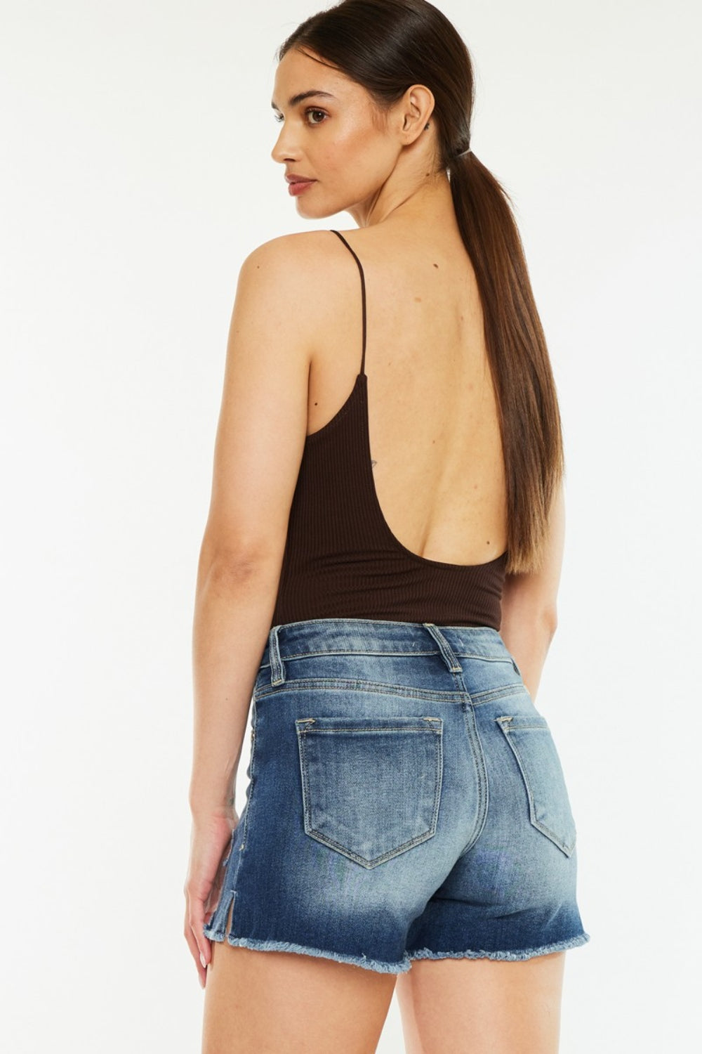 Kancan High Waist Raw Hem Denim Shorts *