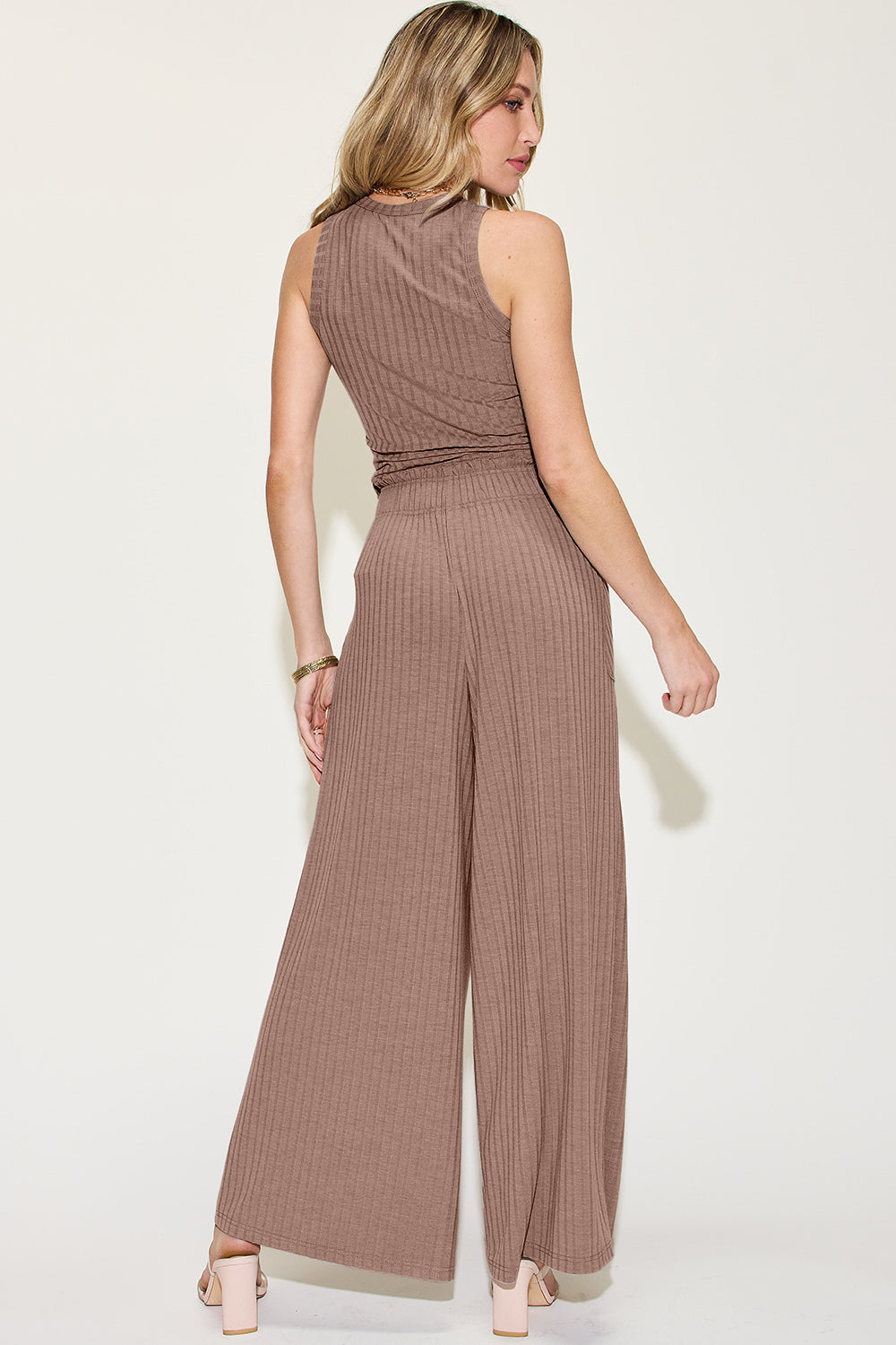 Basic Bae Full Size Ribbed Tank and Wide Leg Pants Set *