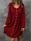 Double Take Full Size Plaid Round Neck Long Sleeve Magic Dress *