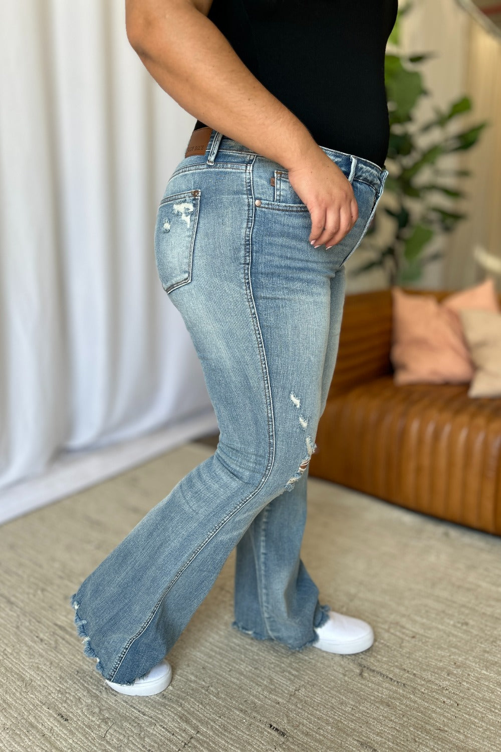 Judy Blue Full Size Medium Rise Tummy Control Destroy Flare Jeans *