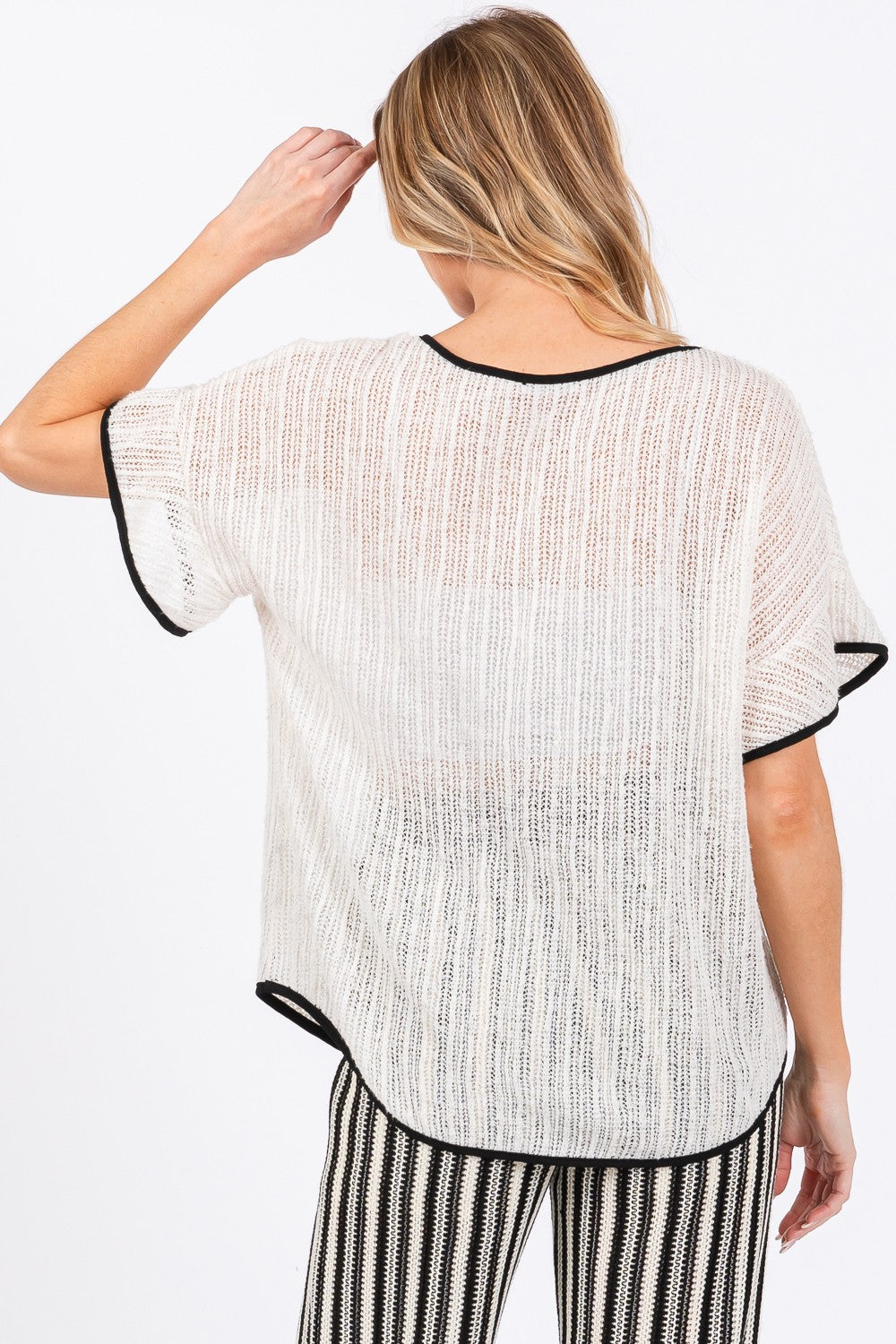 GeeGee Contrast Trim Short Sleeve Knit Cover Up *