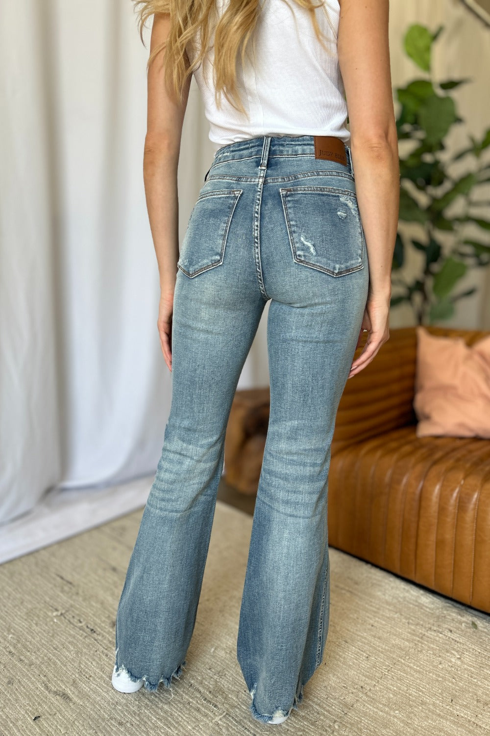 Judy Blue Full Size Medium Rise Tummy Control Destroy Flare Jeans *
