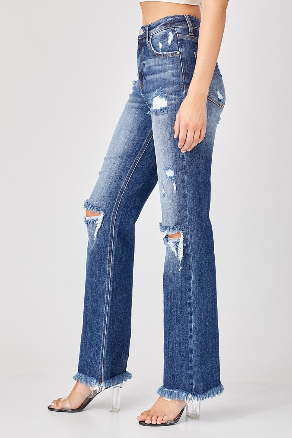 Risen Full Size Raw Hem Distressed Straight Jeans *