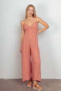VERY J Sleeveless Ruched Wide Leg Jumpsuit *