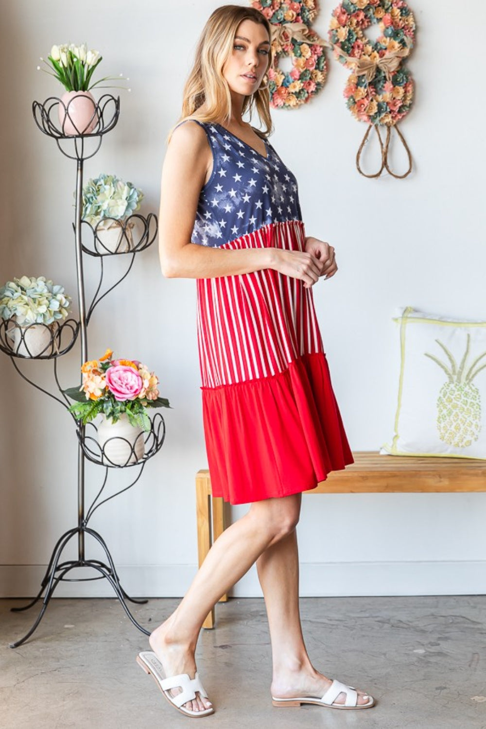 Heimish Full Size US Flag Theme Contrast Tank Dress *