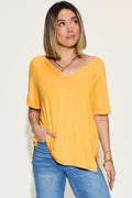 Basic Bae Full Size Bamboo Slit V-Neck Short Sleeve T-Shirt *