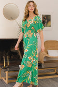 ODDI Full Size Floral Smocked Tied Back Maxi Dress *