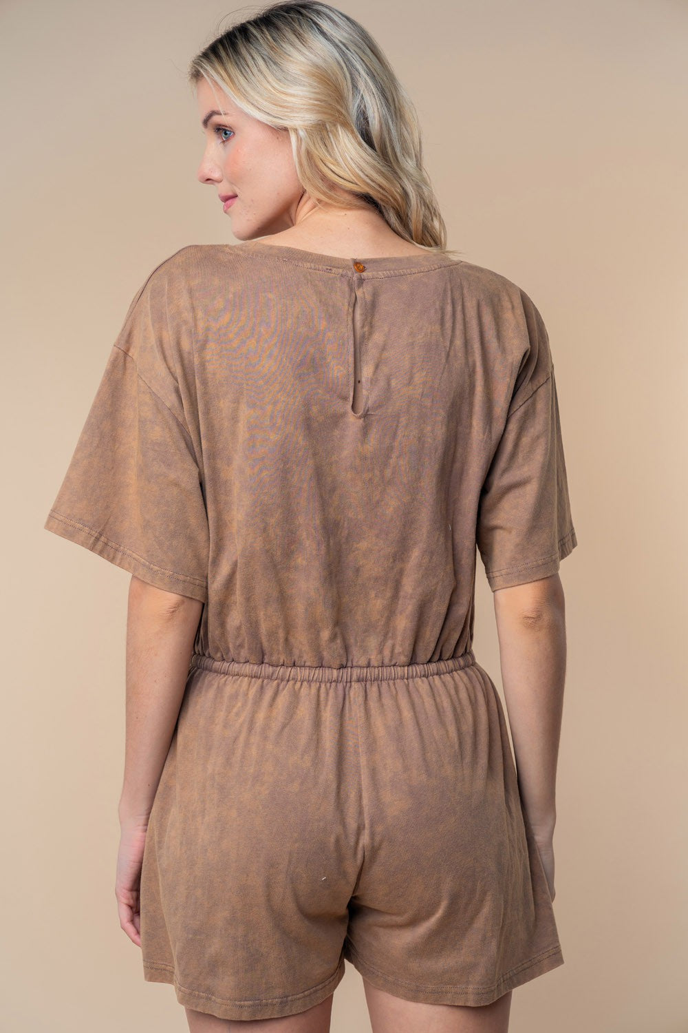 White Birch Full Size Short Sleeve Drawstring Romper *
