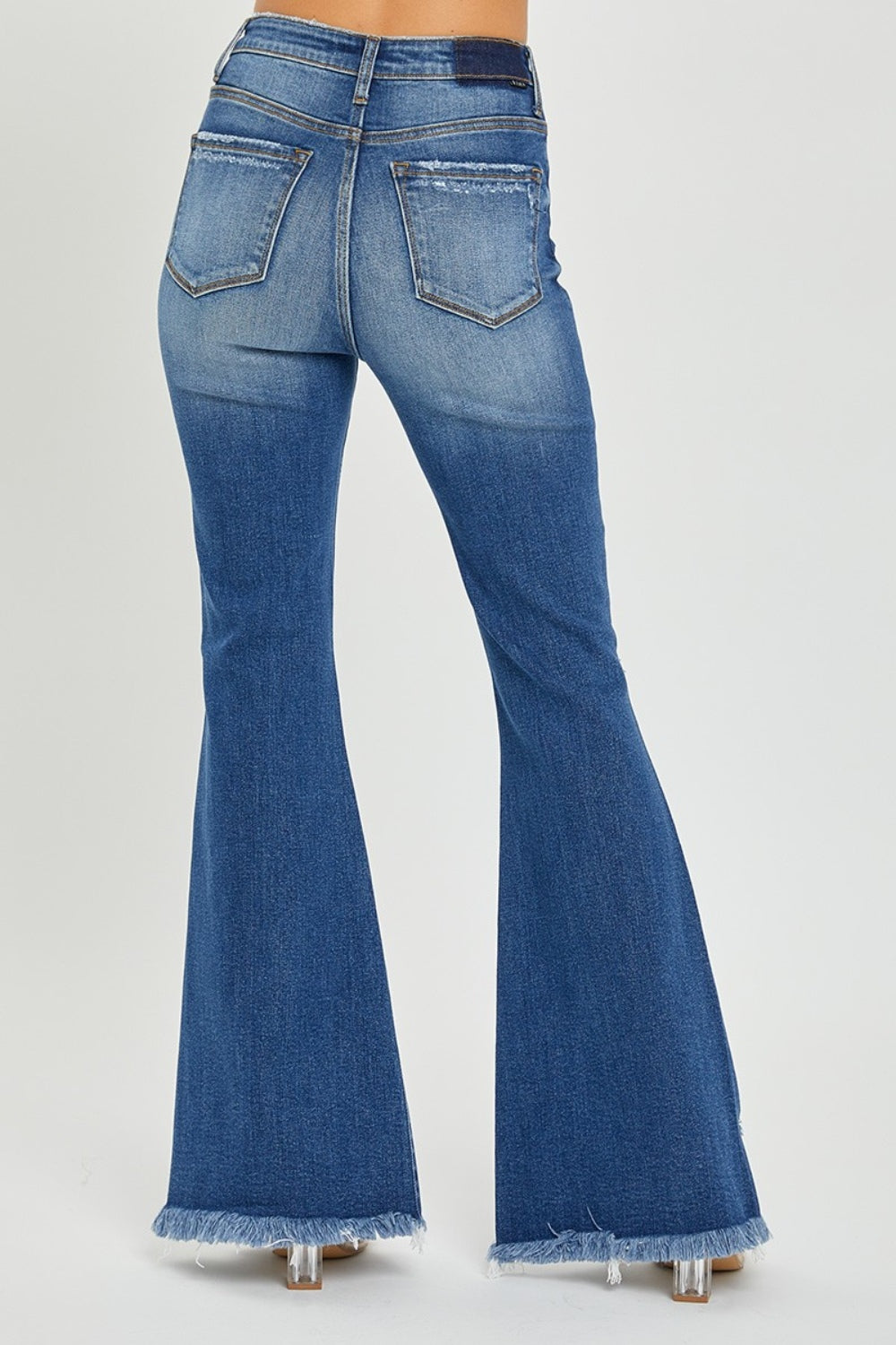 RISEN Full Size High Rise Front Slit Frayed Hem Flare Jeans *