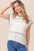 BiBi Stitch Edge Pointelle Side Slit Sweater Vest - Brand BiBi *