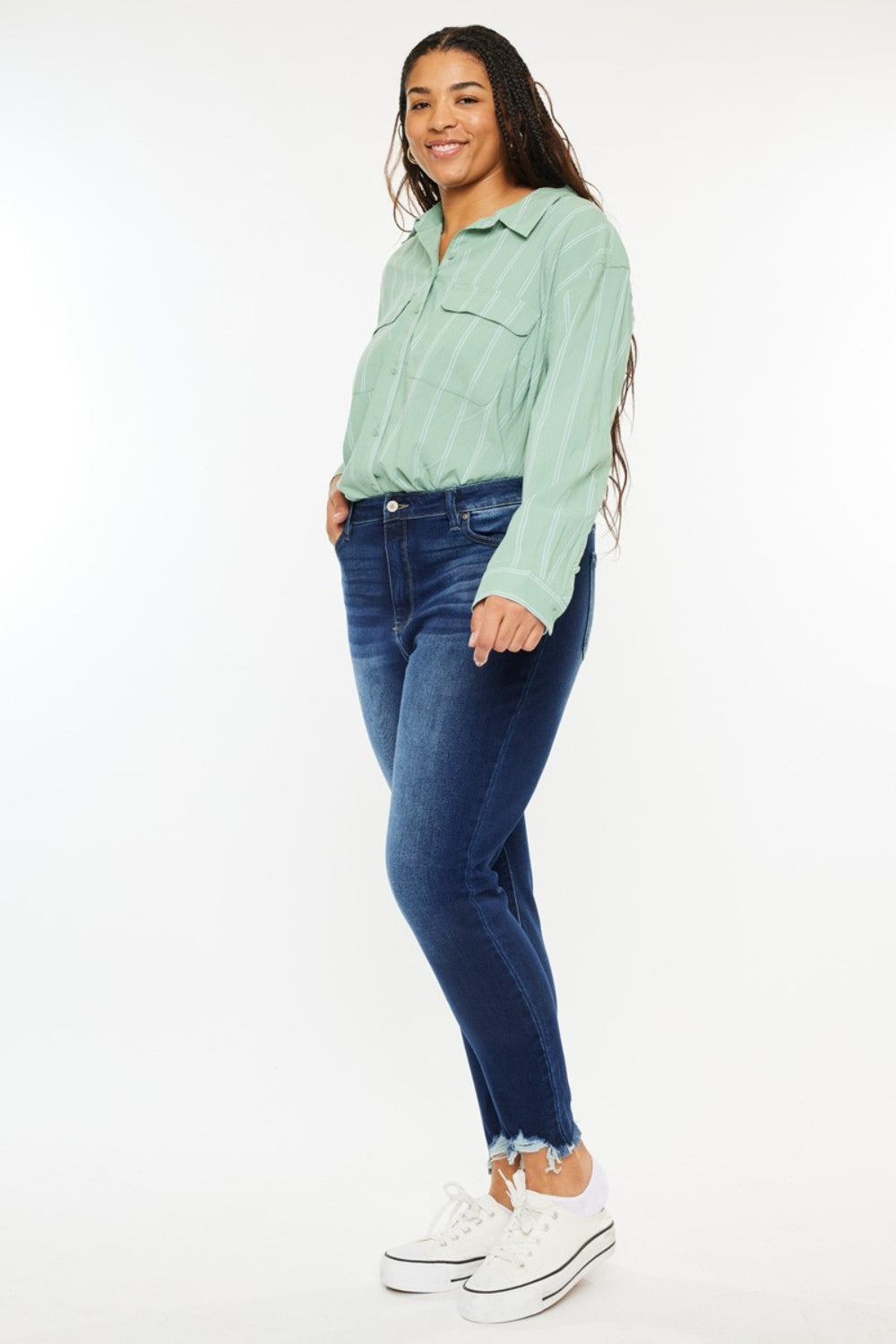 Kancan Full Size High Rise Frayed Ankle Skinny Jeans *