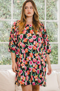 ODDI Full Size Floral Puff Sleeve Mini Dress *