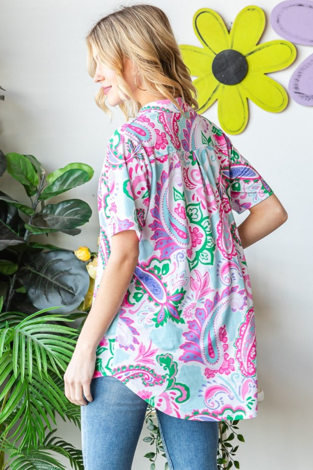 Heimish Full Size Paisley Print Short Sleeve Top *