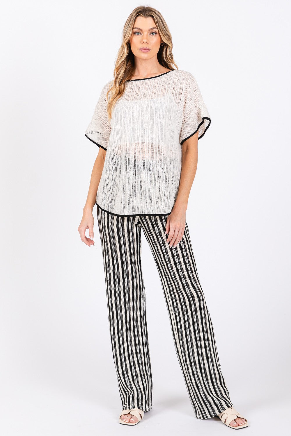 GeeGee Contrast Trim Short Sleeve Knit Cover Up *
