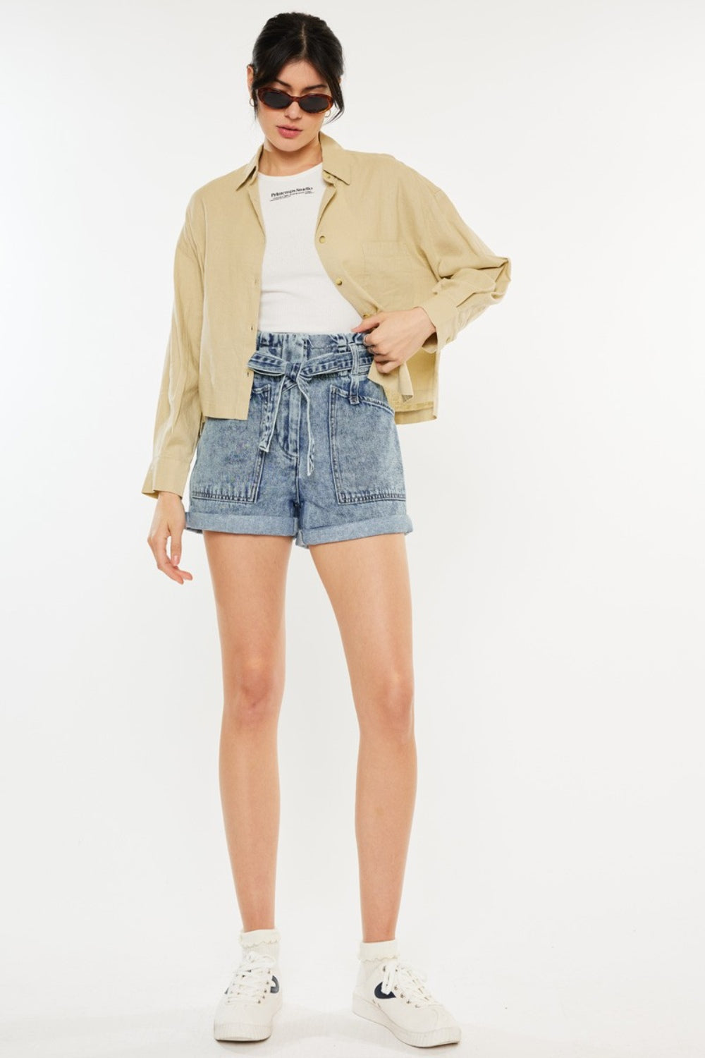 Kancan Ultra High Rise Paperbag Denim Shorts *