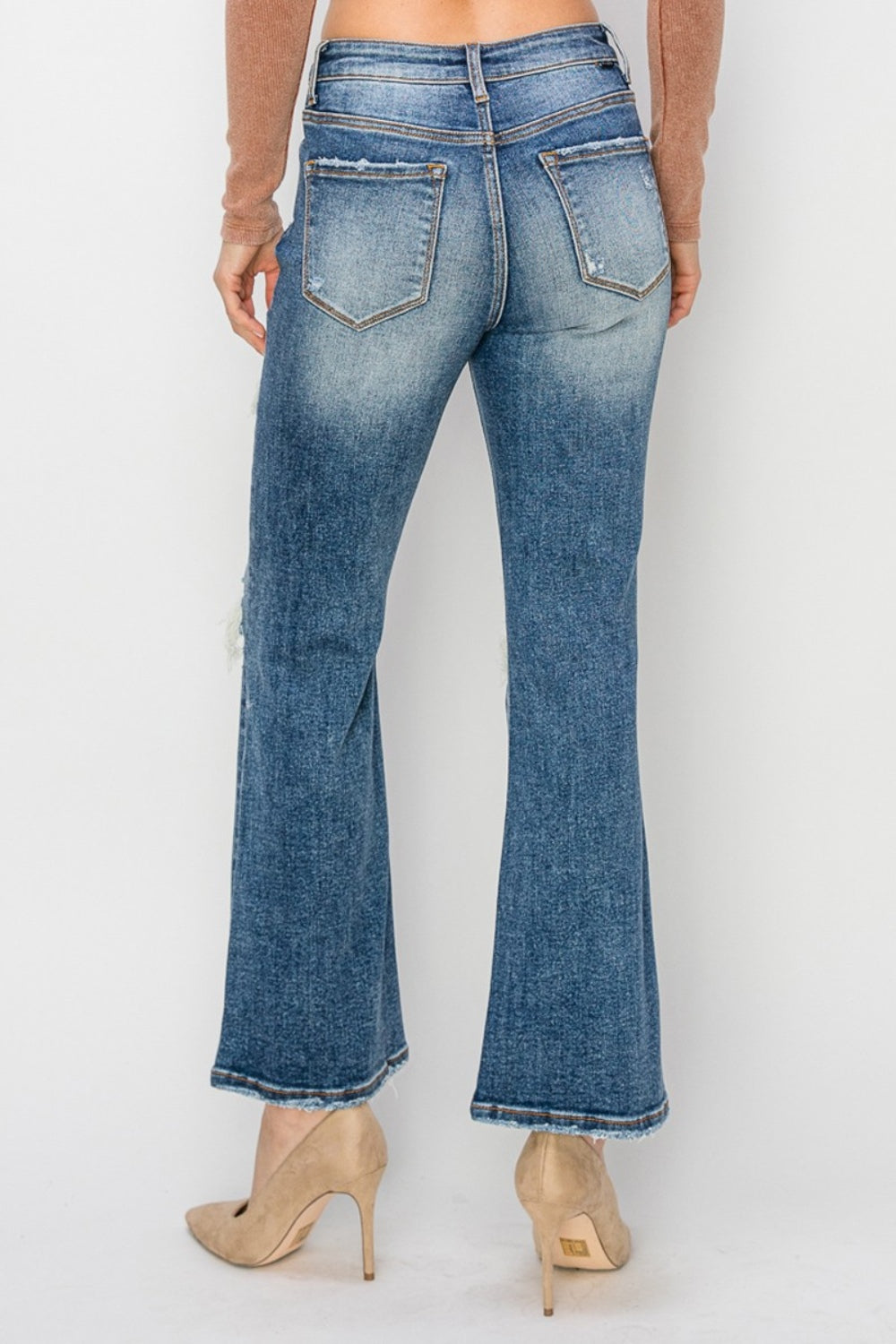 Risen Full Size High Rise Distressed Ankle Flare Jeans *