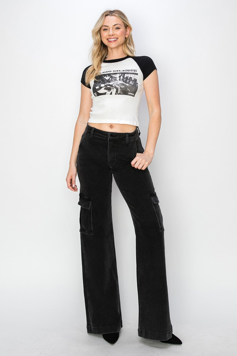 Risen Full Size High Rise Wide Leg Cargo Jeans *