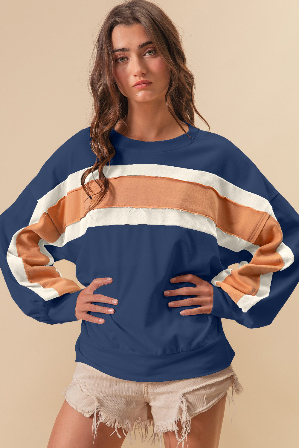 BiBi French Terry Color Block Cut Edge Detail Sweatshirt - Brand BiBi *