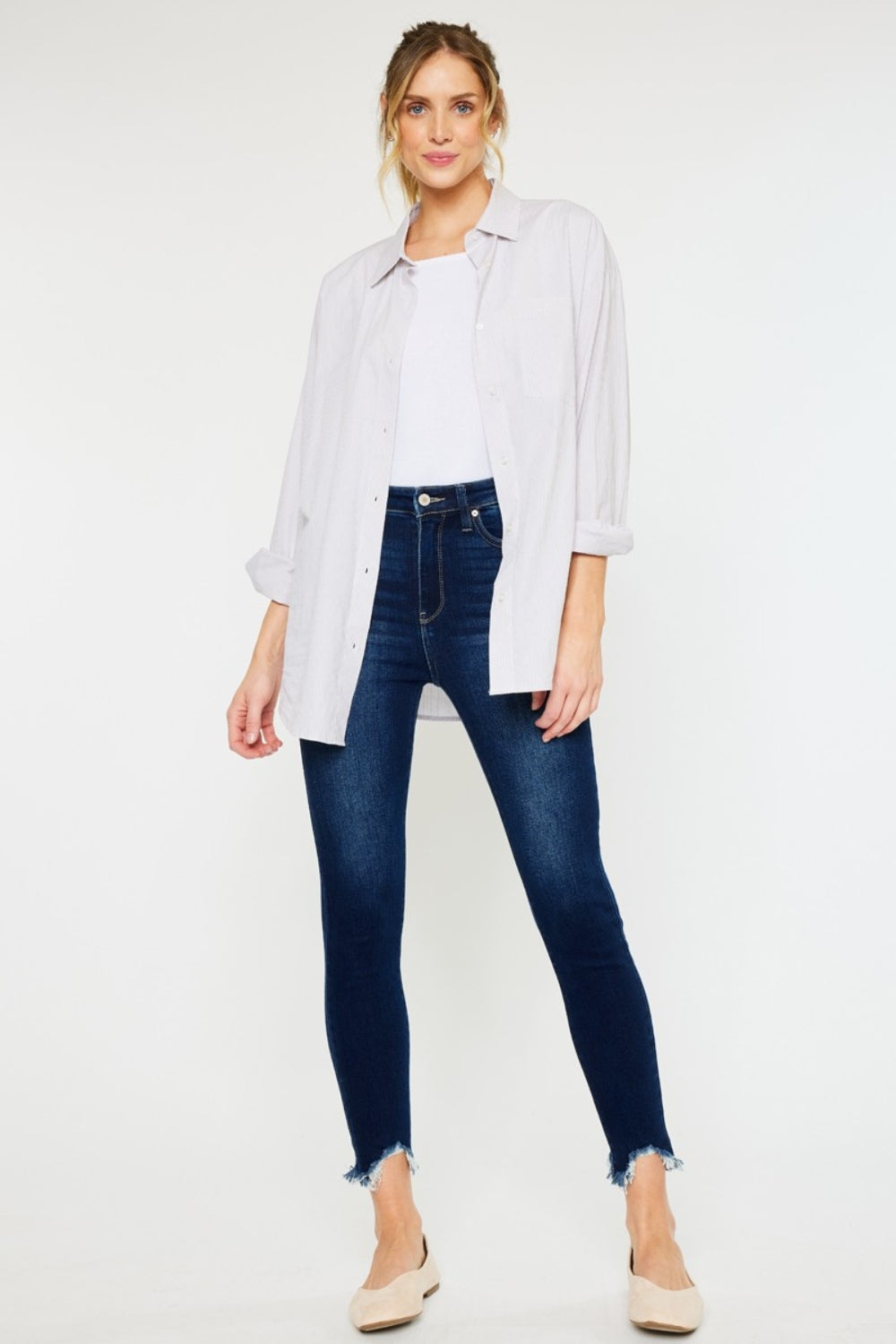 Kancan Full Size High Rise Frayed Ankle Skinny Jeans *