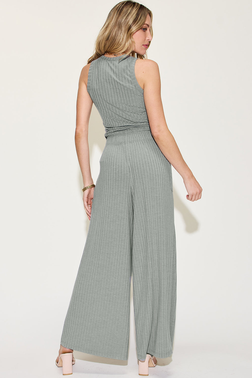 Basic Bae Full Size Ribbed Tank and Wide Leg Pants Set *