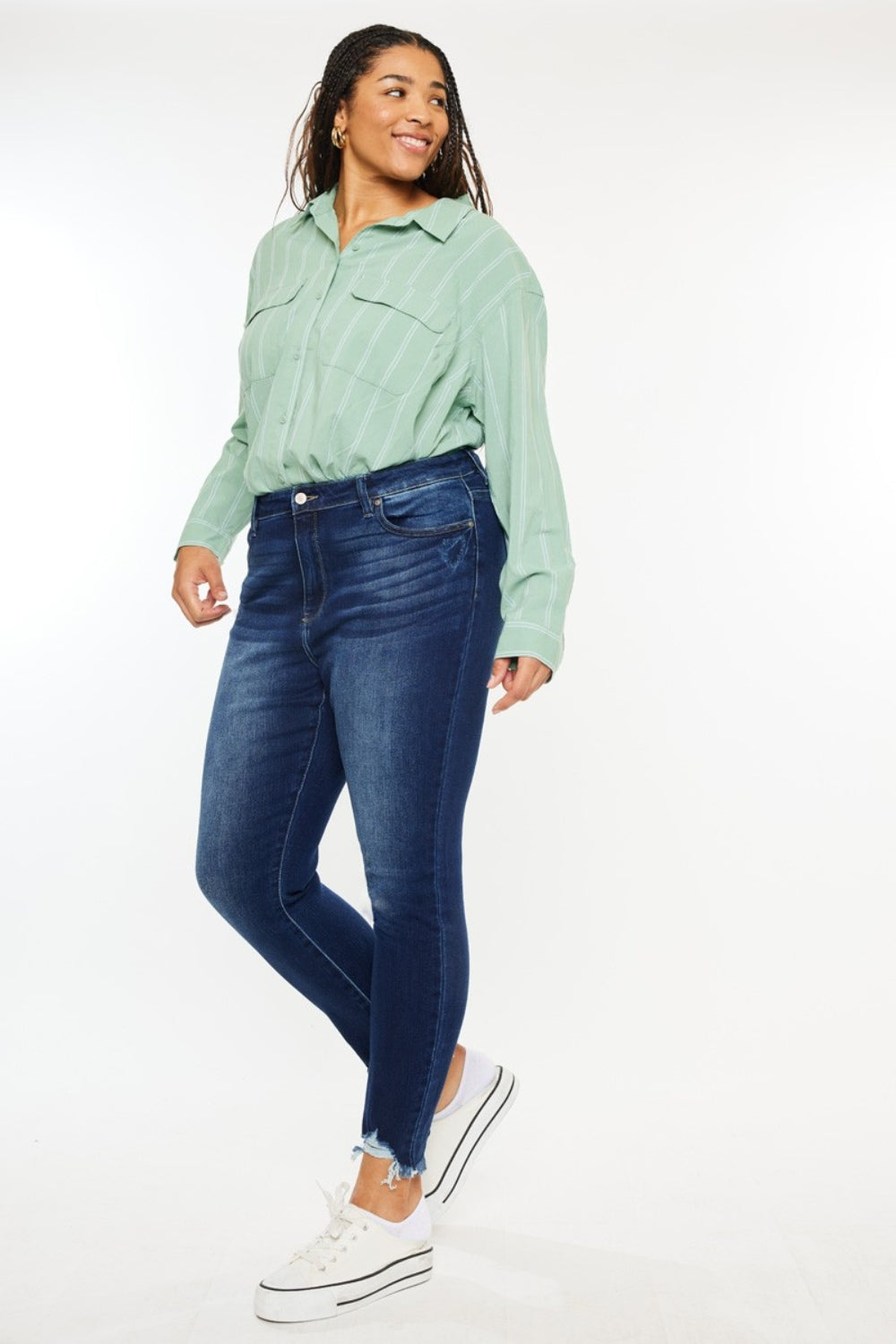 Kancan Full Size High Rise Frayed Ankle Skinny Jeans *