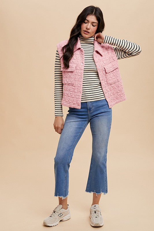 Annie Wear Texture Quilted Snap Down Vest Coat *